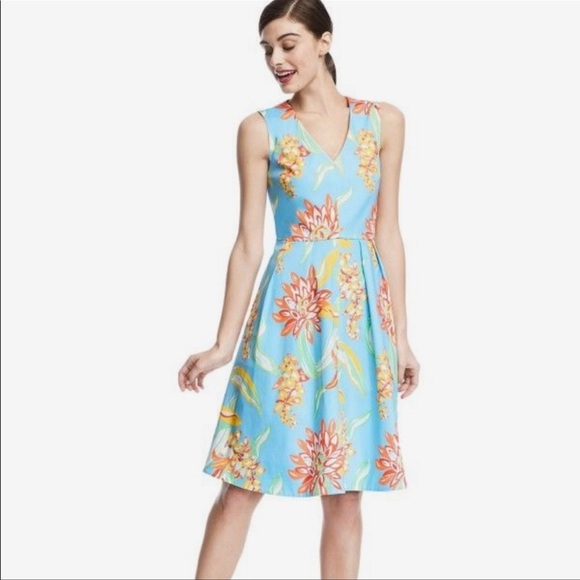 Draper James Sky Blue Georgia Ribbon Floral V Neck Dress Floral 2 - Picture 2 of 11